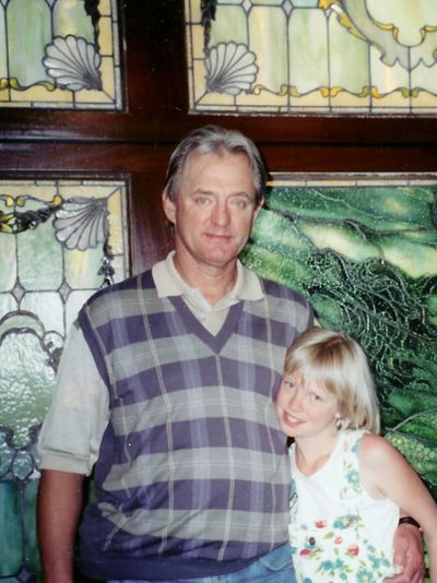 Carl Heck at his Tiffany Exhibition, Ronald Reagan Presidential Library 2000 w/ his daughter Taylor.
