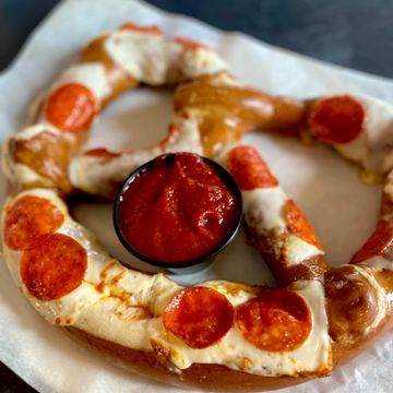massive bavarian pizza pretzel from textile brewing company dyersville iowa