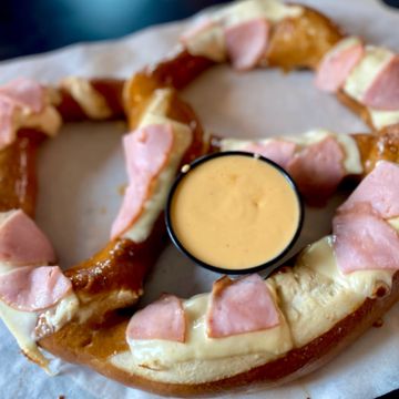 massive bavarian honey ham swiss pretzel from textile brewing company dyersville iowa