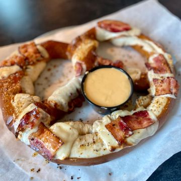 massive bavarian bacon pretzel from textile brewing company dyersville iowa
