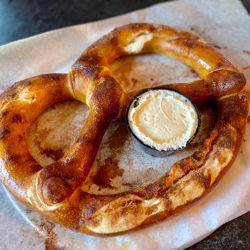 massive bavarian cinnamon roll pretzel from textile brewing company dyersville iowa