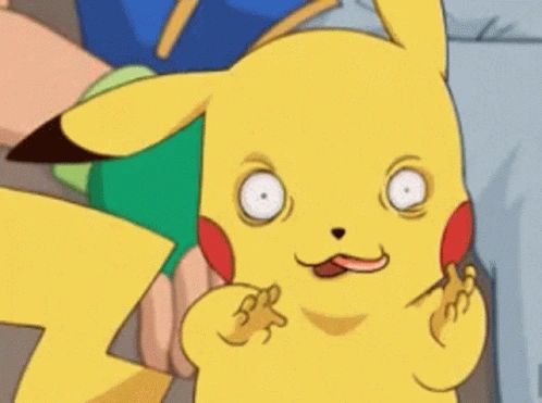 Pikachu making a surprised and confused face.