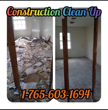 Before and after construction debris removal from an unfinished room by Junk Monkees.