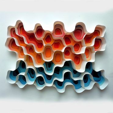 Capas de color
• Tonos vivos
• Ilusión de profundidad
• Movimiento en arte
• Decoración moderna
• Galerías y museos
• Sofisticación visual
• Inspiración