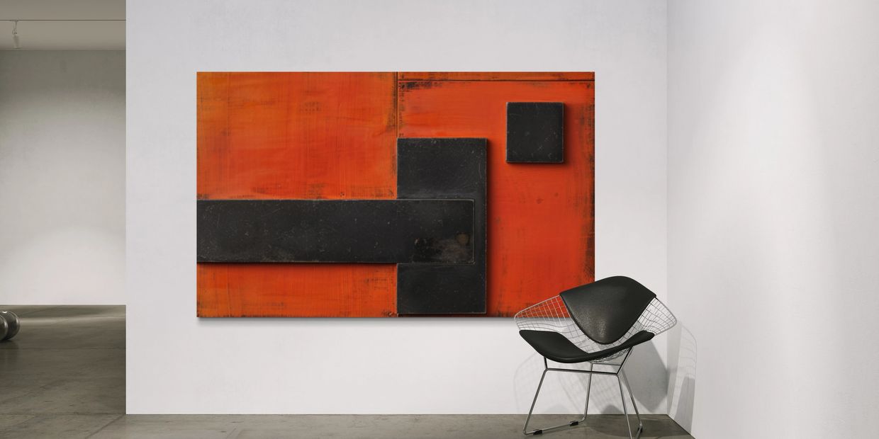 arte abstracto, colores rojo y negro, formas geométricas, impacto visual, decoración moderna