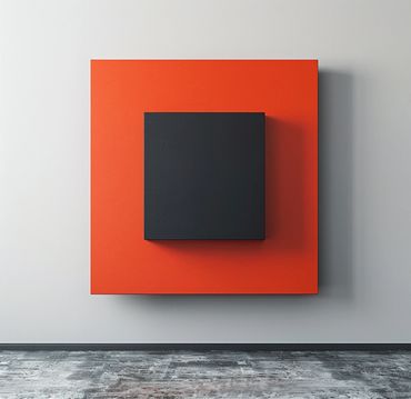 arte abstracto, colores rojo y negro, formas geométricas, impacto visual, decoración moderna, estética industrial, diseño contemporáneo, arte estructurado, espacios minimalistas.