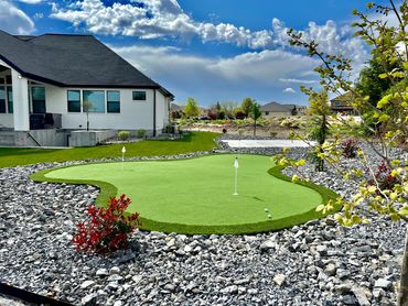 Putting Green with artificial turf in West Valley City, Utah. Outdoor activities in Utah.