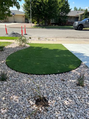 Artificial turf in Salt Lake City, Utah. Low maintenance and no watering.