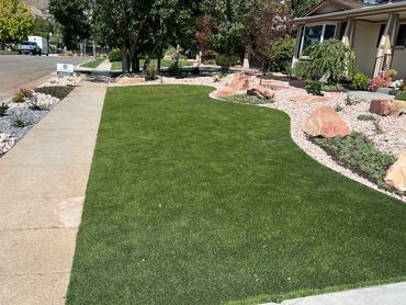 Artificial turf in Salt Lake City, Utah. Low maintenance and no watering.