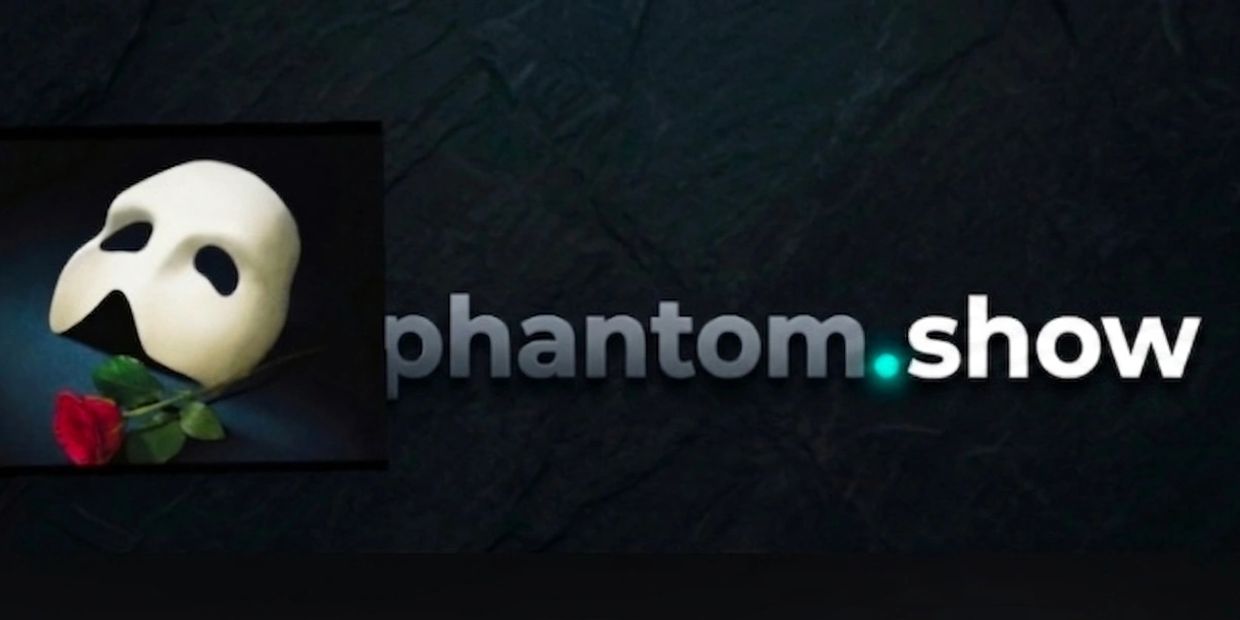 Phantom Show logo with iconic white mask and red rose.