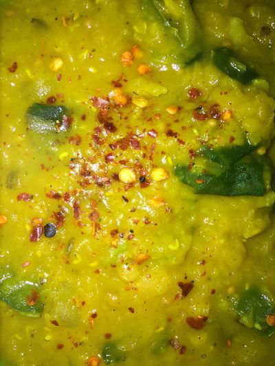 Dhal with a chilli flake garnish