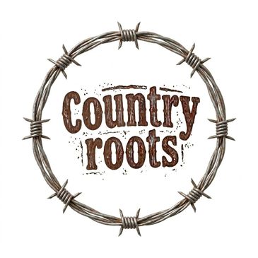 Rustic 'Country roots' text encircled by barbed wire.