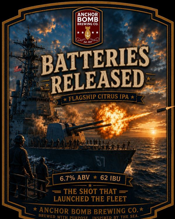 Batteries Released is a citrus-forward American IPA and the flagship beer that launched Anchor Bomb
