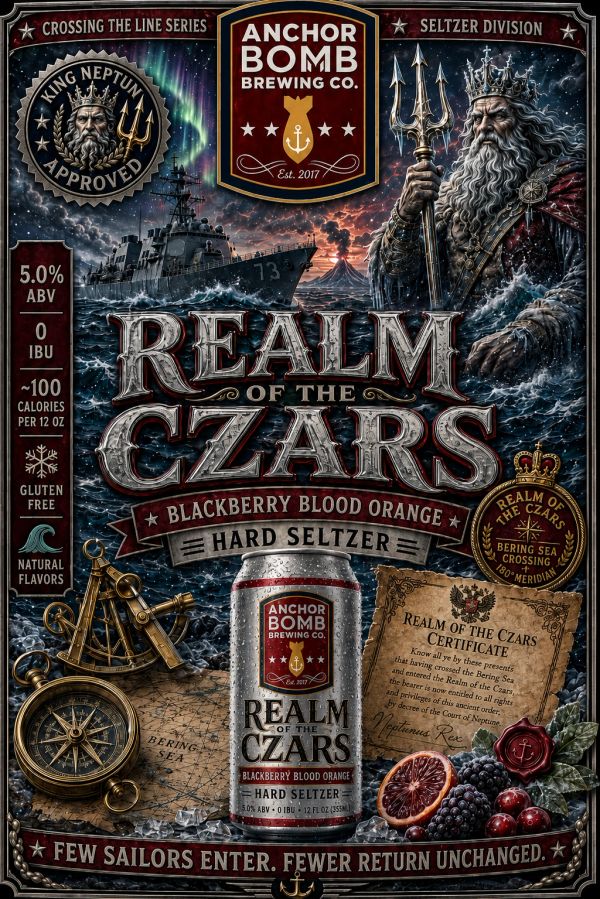 Realm of the Czars is a blackberry blood orange hard seltzer inspired by voyages far beyond the Arct
