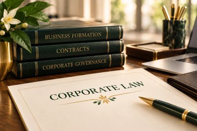 Books and documents on corporate law and governance.