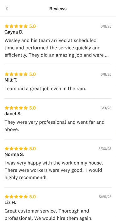 Positive 5-star reviews praising professional and efficient service.