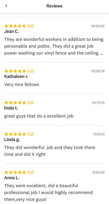 Five 5-star reviews praising excellent, polite, and professional service.