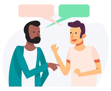 Two men engaged in conversation.