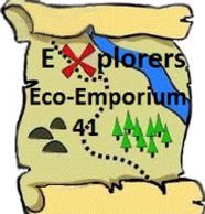 Explorer's Eco-Emporium Logo showing X marks the spot welcome to our shop in Ontario cottage country