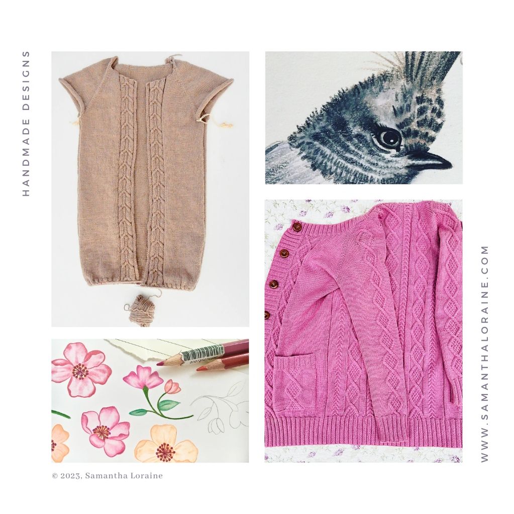 knit sweater botanical bird