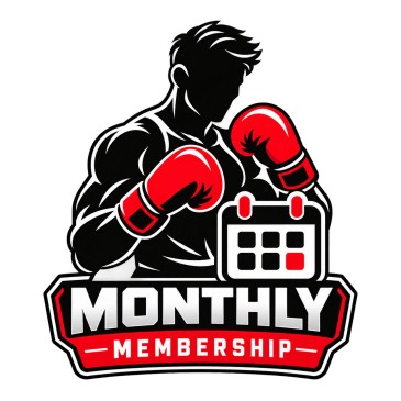Silhouette boxer with red gloves and a calendar, Monthly membership graphic.