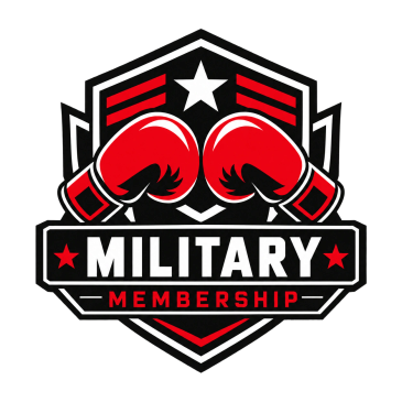 Military membership logo with boxing gloves and a star.