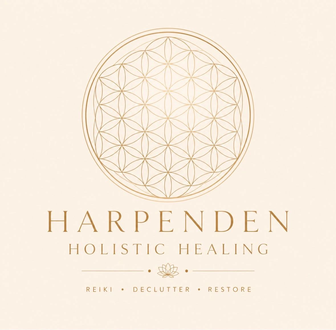 Elegant logo for Harpenden Holistic Healing with geometric design.