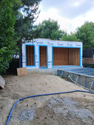 Blueskin and Tyvek on the pool house