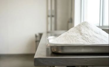 Tray of white powder on a table.