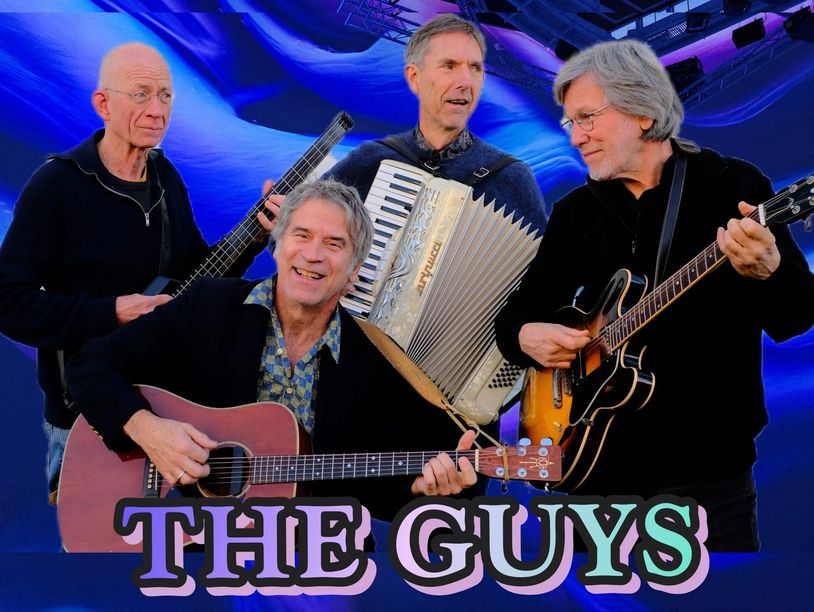 Four men playing instruments with the text 'THE GUYS'.