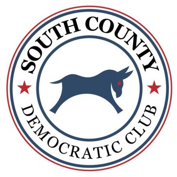 Logo of South County Democratic Club with a donkey and stars.