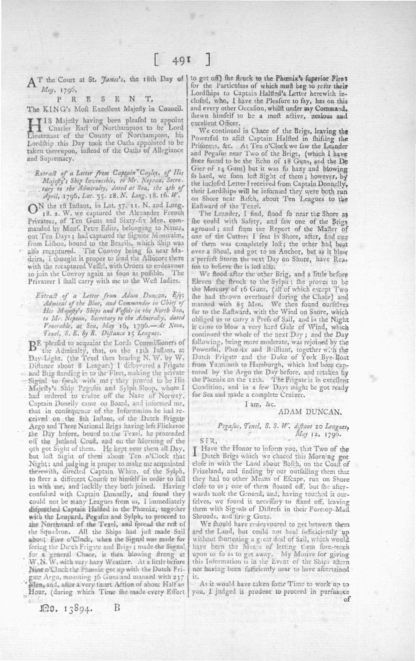 The London Gazette  21st May 1796