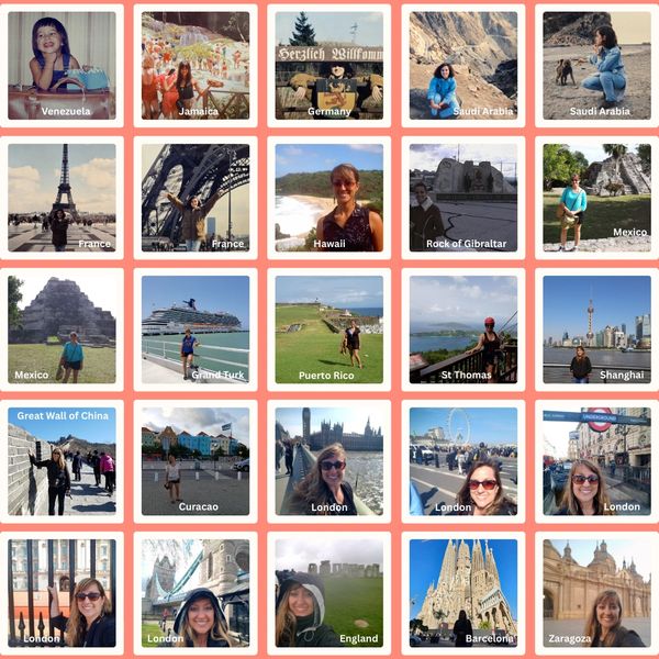 A collection of travel photos from various countries and landmarks.