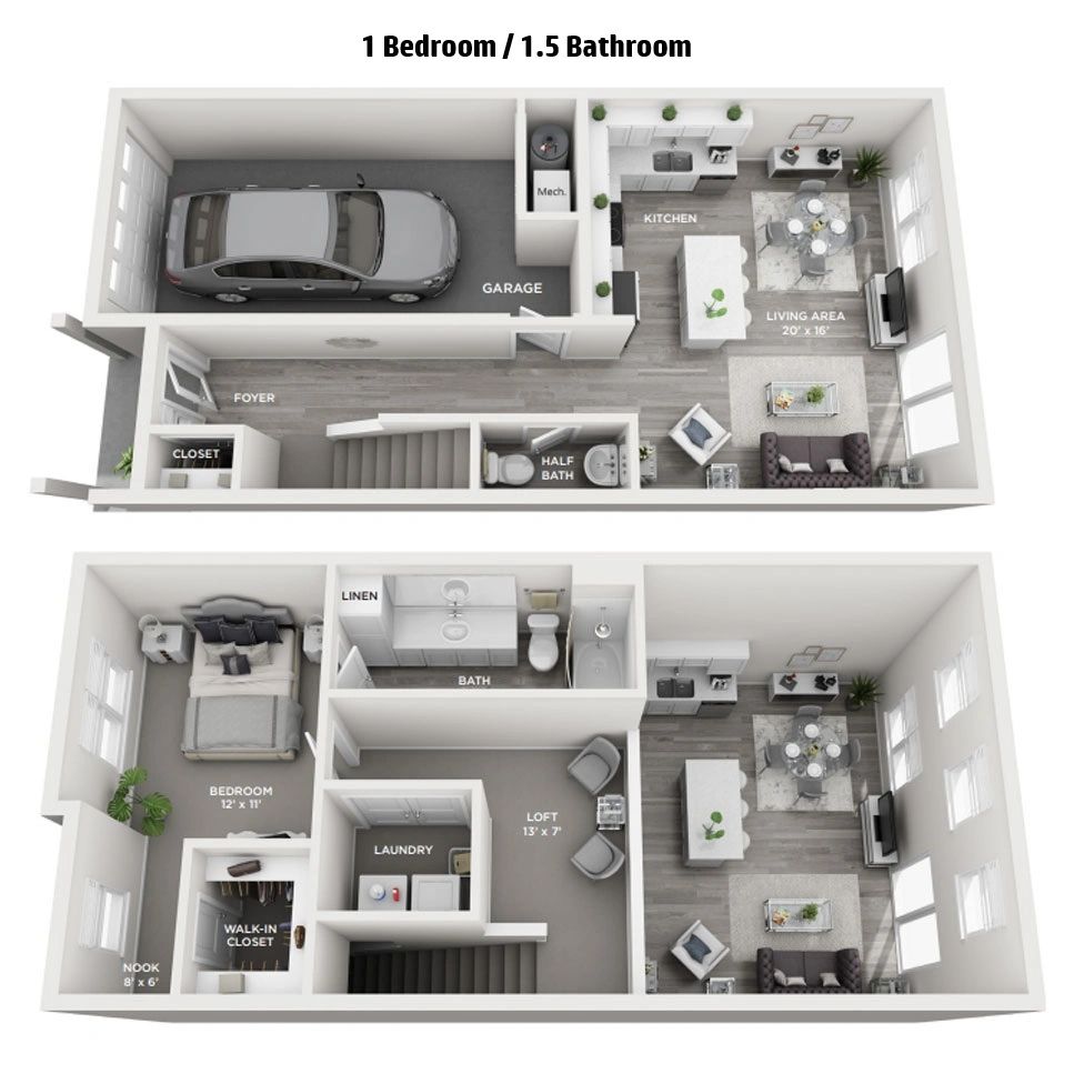 1 Bedroom / 1.5 Bathroom + 2 Story Great Room