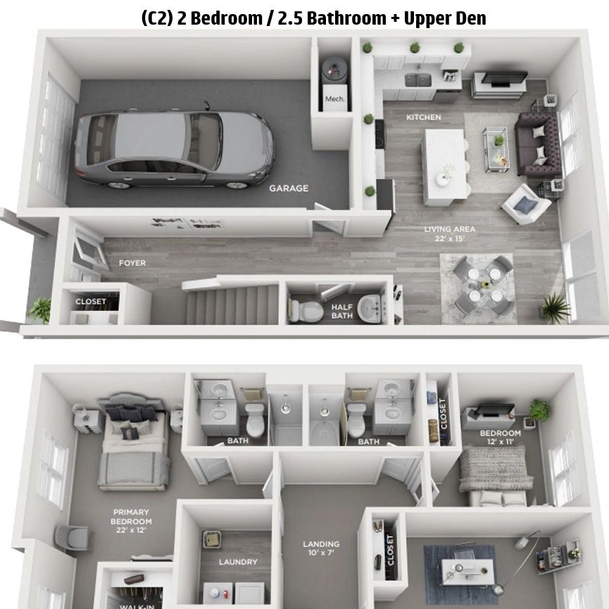 2 Bedroom / 2.5 Bathroom + Upper Den