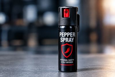 A can of pepper spray on a surface.