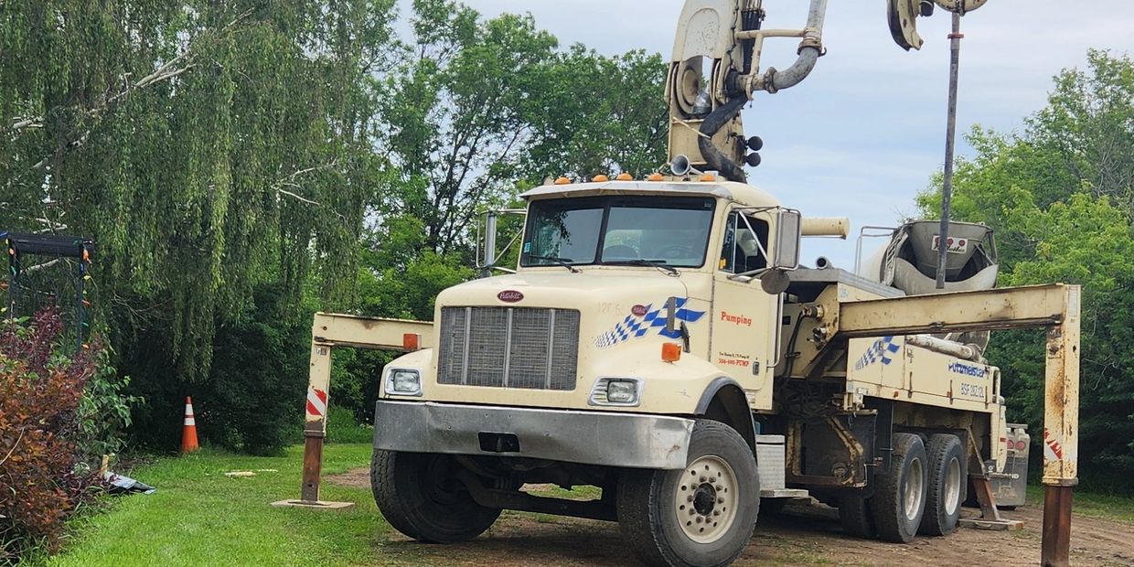 Concrete pump truck on site for foundation pour
