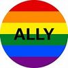 Rainbow circle with the word “Ally” in the center.