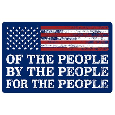 American flag with the phrase 'Of the People By the People For the People'.