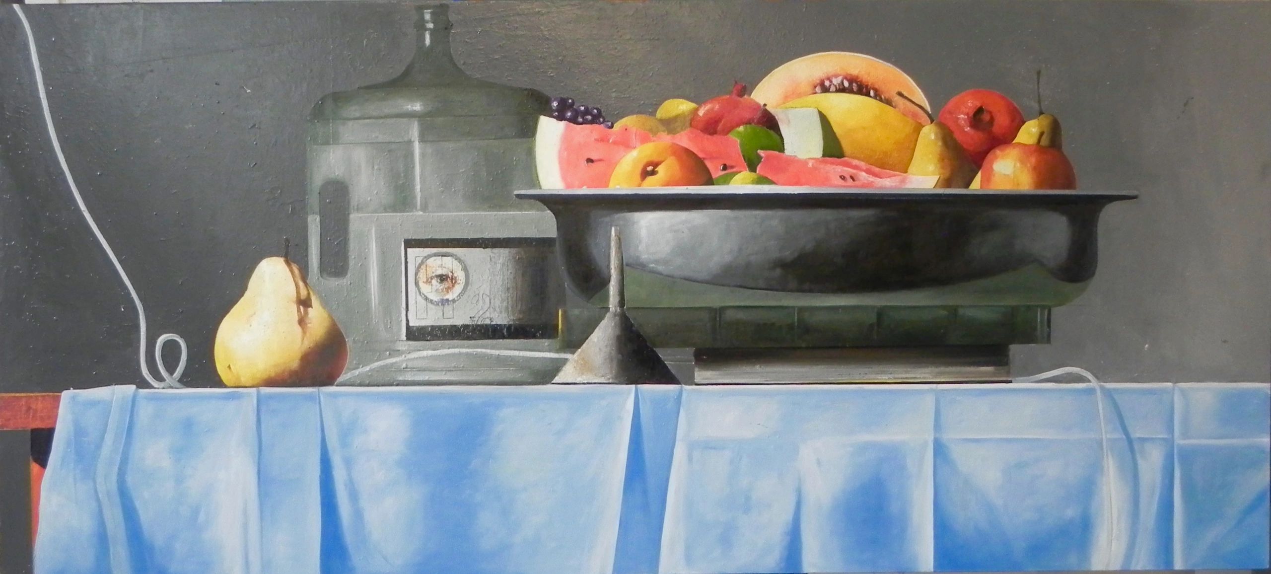 "Flourish: Still life with Water Jug",2022-2023,Oil and Alkyd on linen over wood, 36" x80".