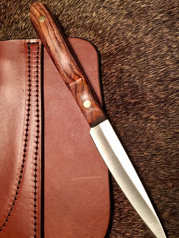 Custom fixed blade pocket knife with shaped Cherry handle