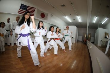 Group of kids practicing karate