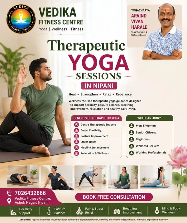 Therapeutic yoga session in Nipani by Vedika Fitness Centre featuring Yogacharya Arvind Vivan Harale
