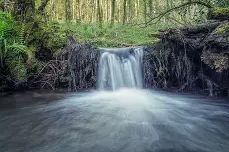 Water fall, flowing into moving water, surrounded by Forrest. Intent is to convey Abiding in Christ