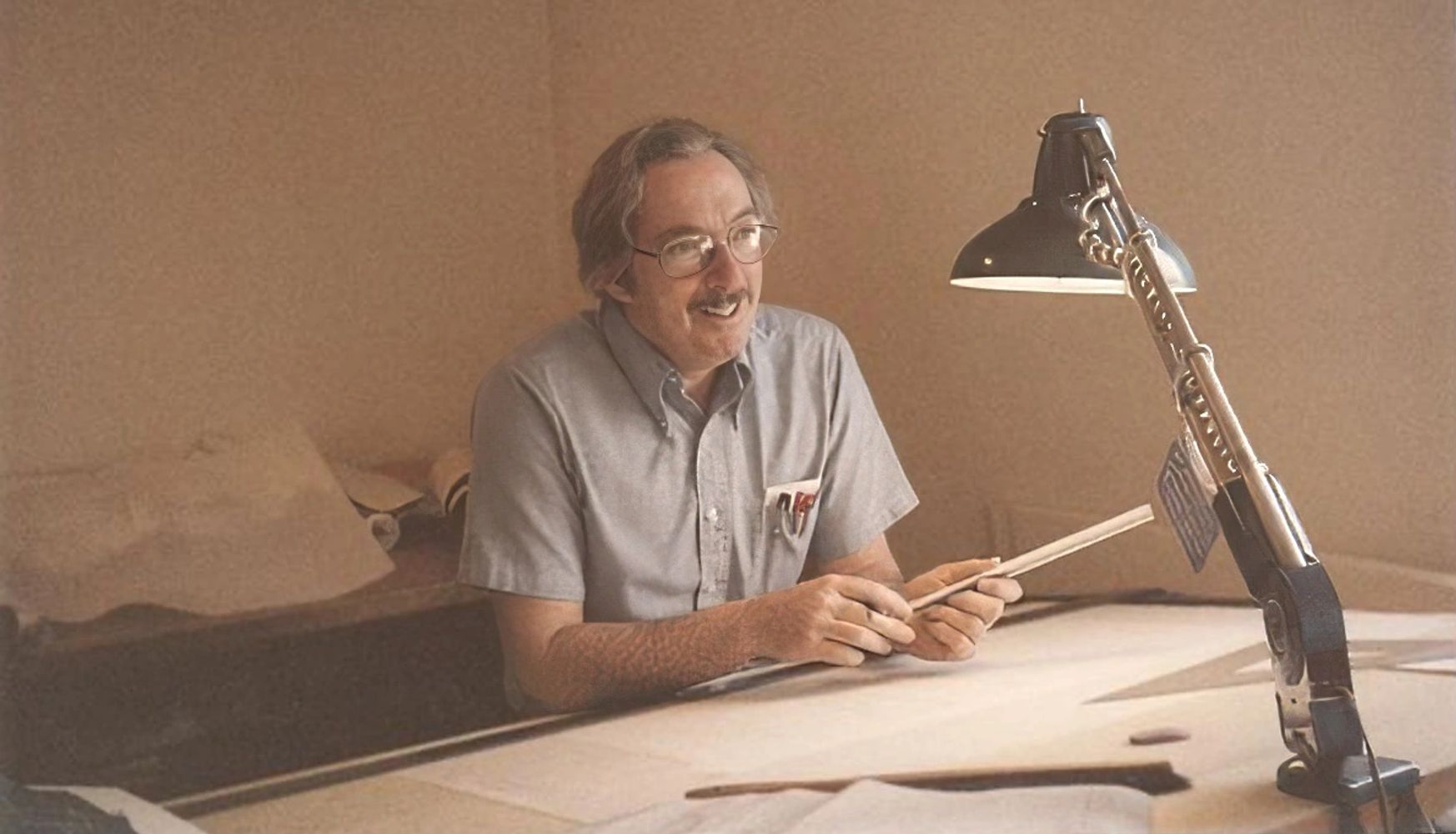 Photograph of architect Joseph A Connell in his studio in 1979
