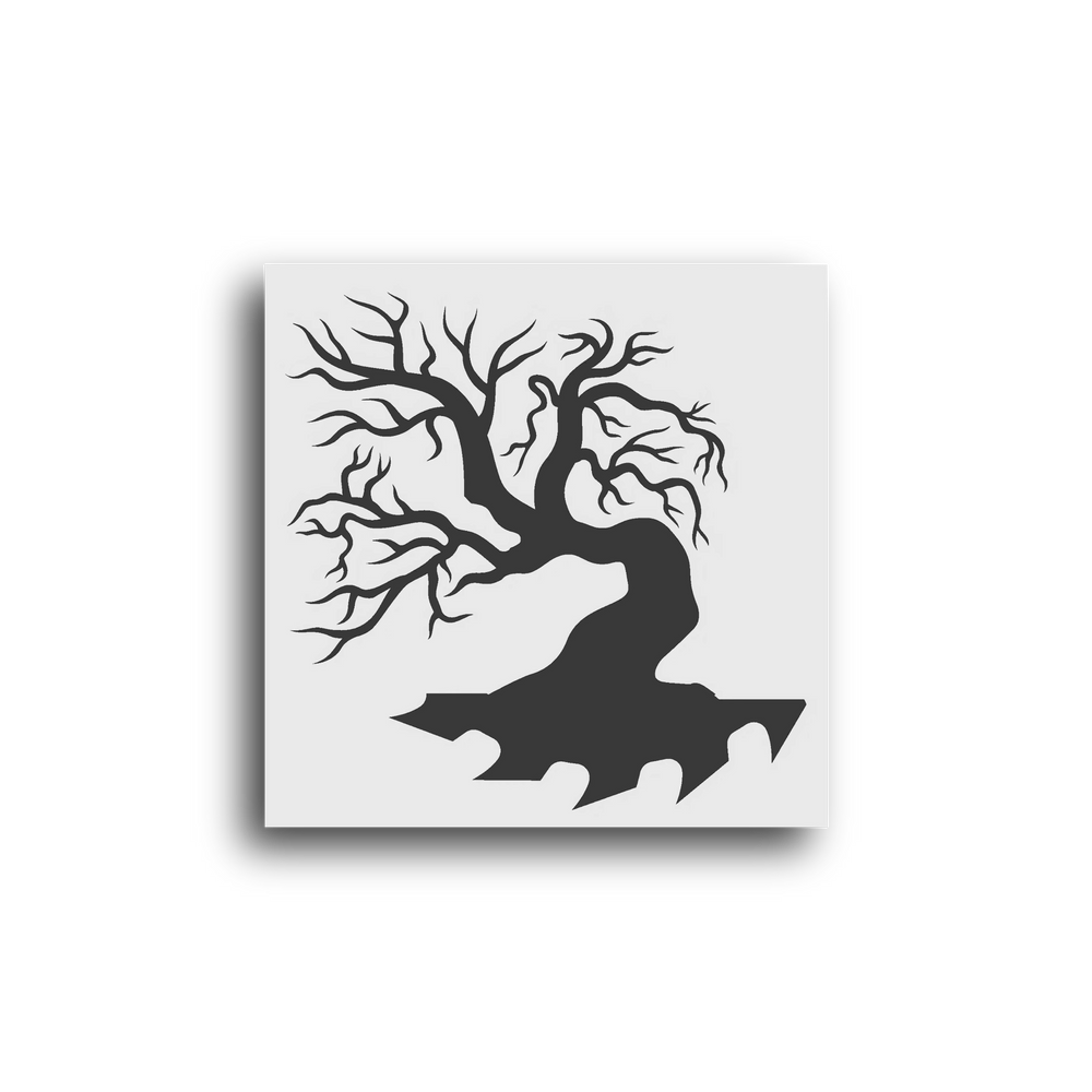 The logo for Sharp Woodwares Woodworking. It is a tree combined with a sawblade for its roots.