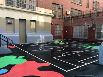 Sports courts and custom ground graphics in school playground made from HFPRM by Surface Signs Of NY
