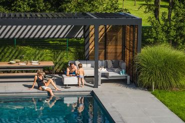 Patio Cover aluminum Louvered Roof  pergola outdoor structure luxury living StruXure Azenco