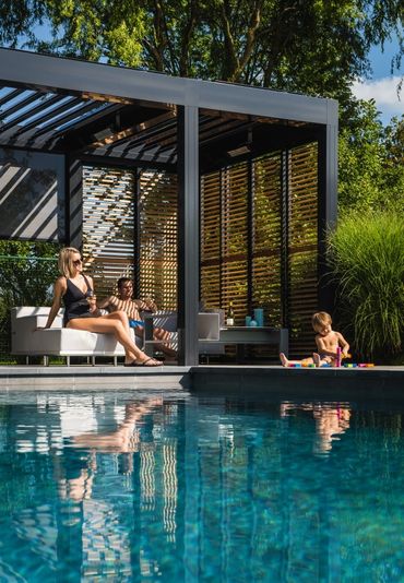 Patio Cover aluminum Louvered Roof  pergola outdoor structure luxury living StruXure Azenco