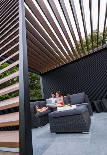 Patio Cover aluminum Louvered Roof  pergola outdoor structure luxury living StruXure Azenco